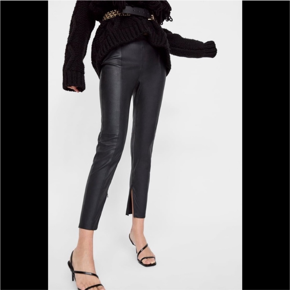 Zara black faux leather side zip leggings pant